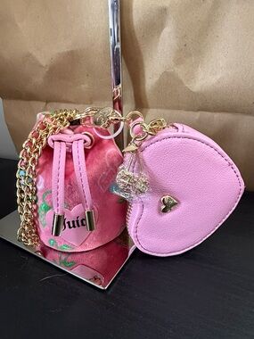 Juicy Couture Pink Heart Coin Purse with Pink Velvet Drawstring Pouch